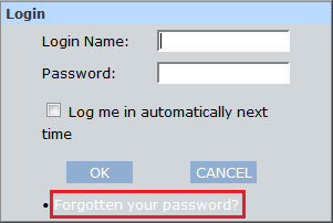 Login box with forgotten your password highlighted